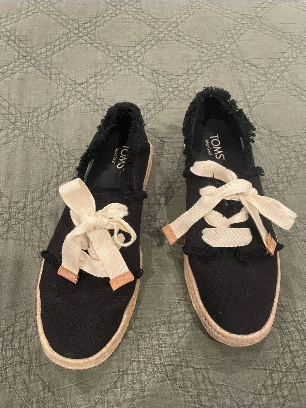 TOMS Black Frayed Espadrille Sneakers with Cream Laces